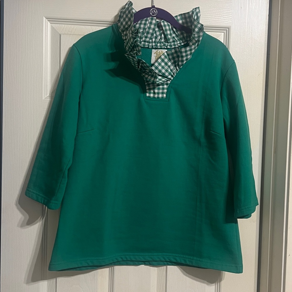 Elizabeth Wilson designs Christmas Green Jacqueline Ruffle Sweatshirt w/Bows